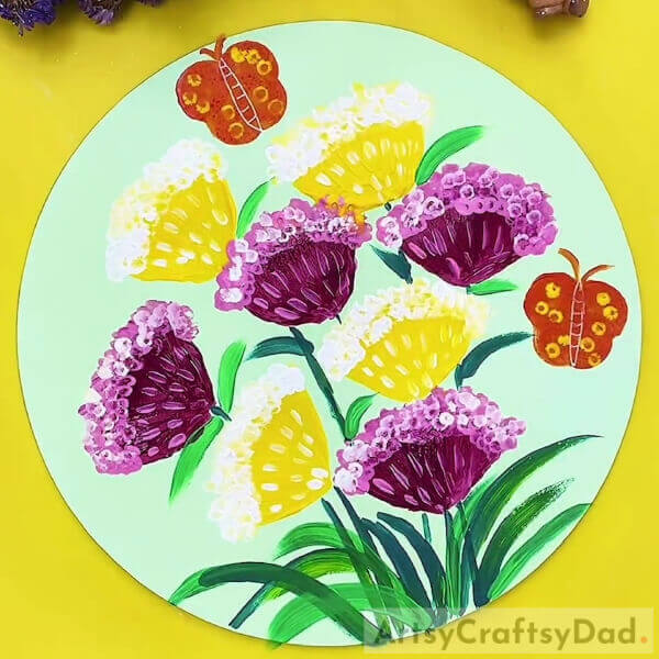 Yellow And Purple Flowers Bunch Painting - An Easy Tutorial For Beginners
