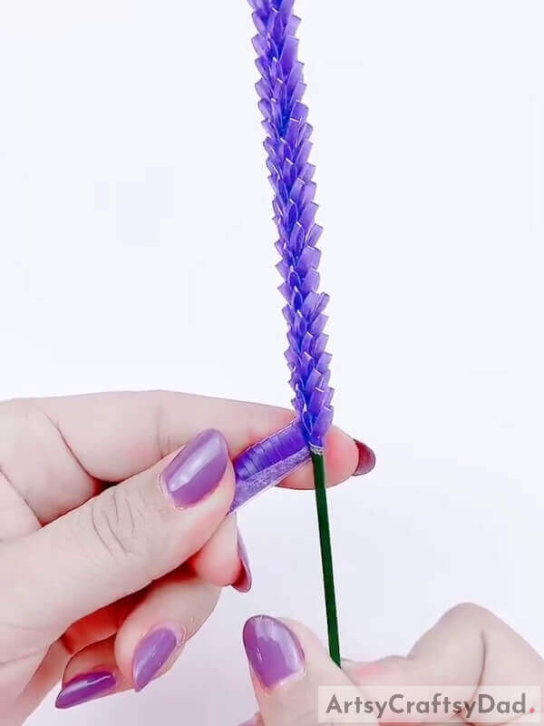 Continue wrapping the plastic straw - Crafting a Plastic Straw and Lavender Bloom