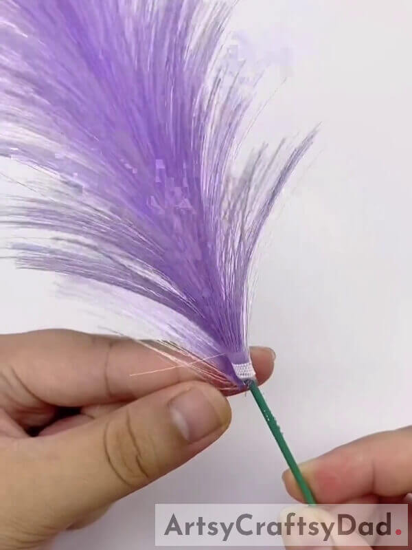 Finish Attaching the Ribbon Pampas to the Stem - A guide to making a Purple Ribbon Pampas craft