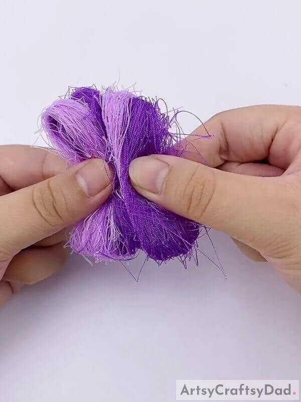Place them all together, evenly - Crafting Pom-Pom Blossoms Out of Ribbon for Kids