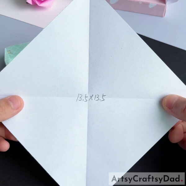 Take another origami sheet of dimensions 13.5x13.5 - Tutorial for youngsters on creating a paper origami couch