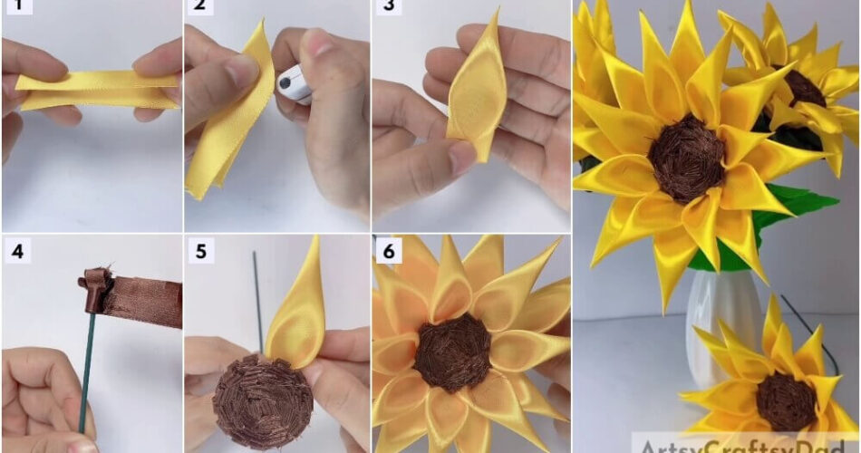 Artificial Sunflowers: Ribbon Craft Tutorial For Kids