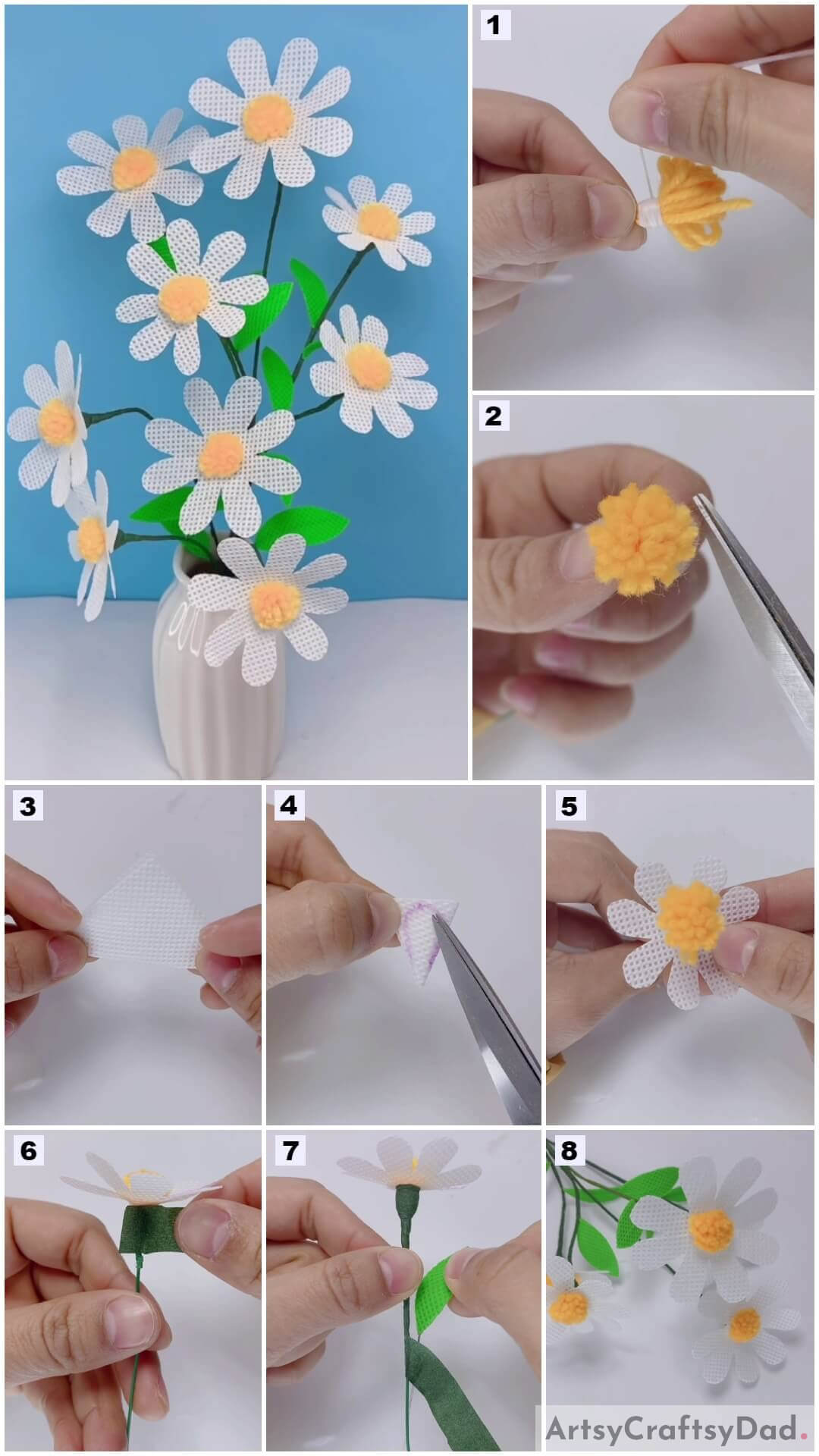 Daisy Artificial Flowers: Cloth Bag & Fruit Foam Net Craft Tutorial