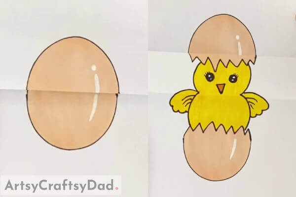 Final Image: This is how it will look at the end - Learn How to Draw a Hatching Chick: A Fun Craft Tutorial