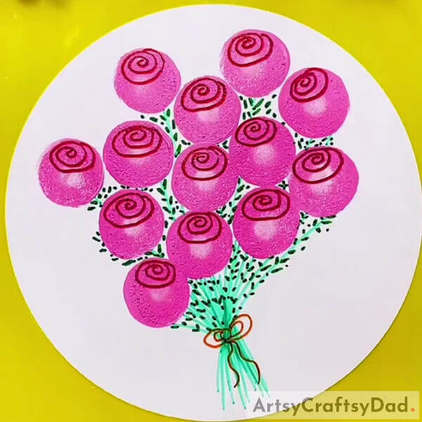Final Image: Your Rose Bouquet is ready! - A Guide to Making a Circular Stamped Bouquet of Roses Through Art