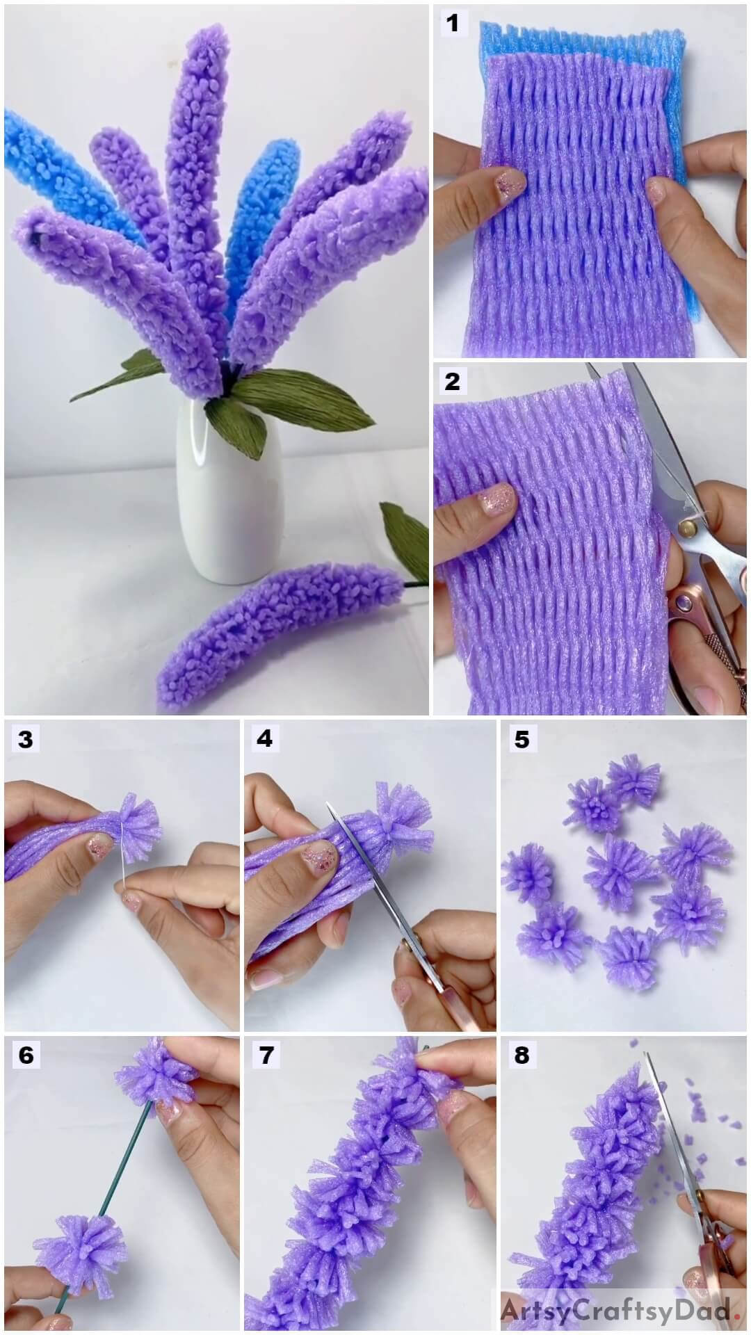 Lavender Artificial Flowers: Fruit Foam Net Craft Tutorial