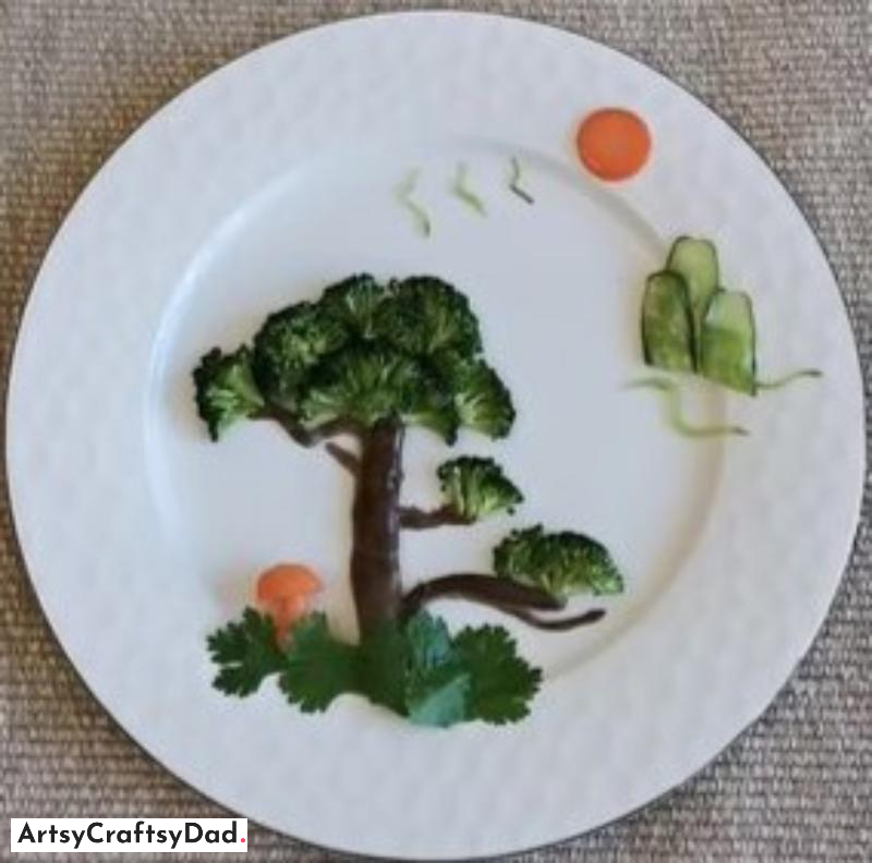 Broccoli Tree Food Art Decoration on a White Plate - Creative Ways to Plate Dishes with Nature in Mind 