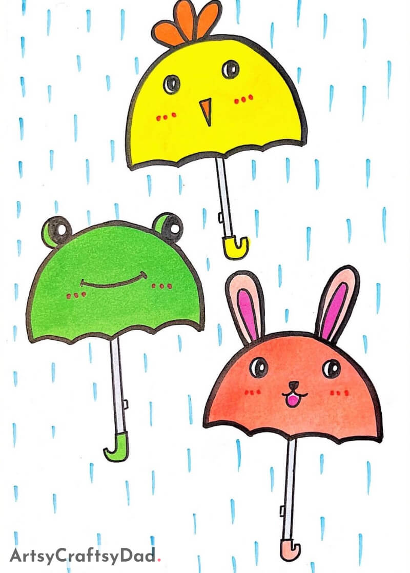 A Charming Multi-Colored Umbrella Drawing Idea for Kids - Entertaining and Encouraging Drawing Inspiration for Children 