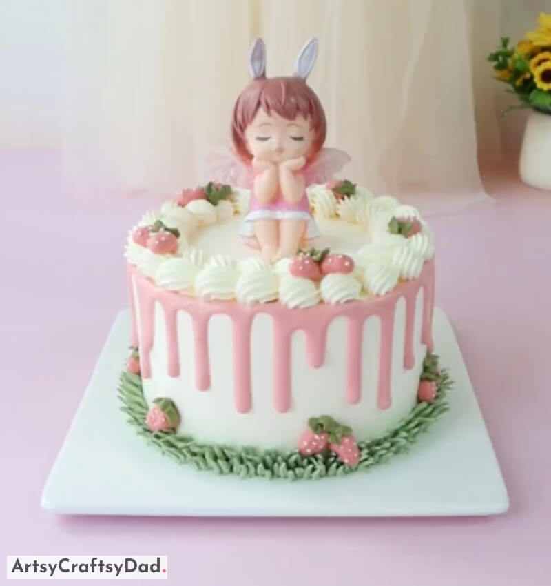 Adorable Angel Fruit Cake Design Idea With Fondant Strawberries - Sweet Ways To Decorate Kids' Birthday Cakes