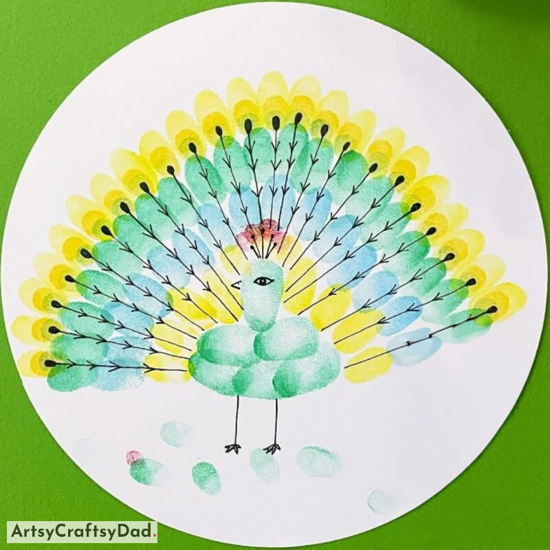 Adorable Peacock Printing Drawing Idea for Kids - Kid-friendly Clay and Printing Activities 