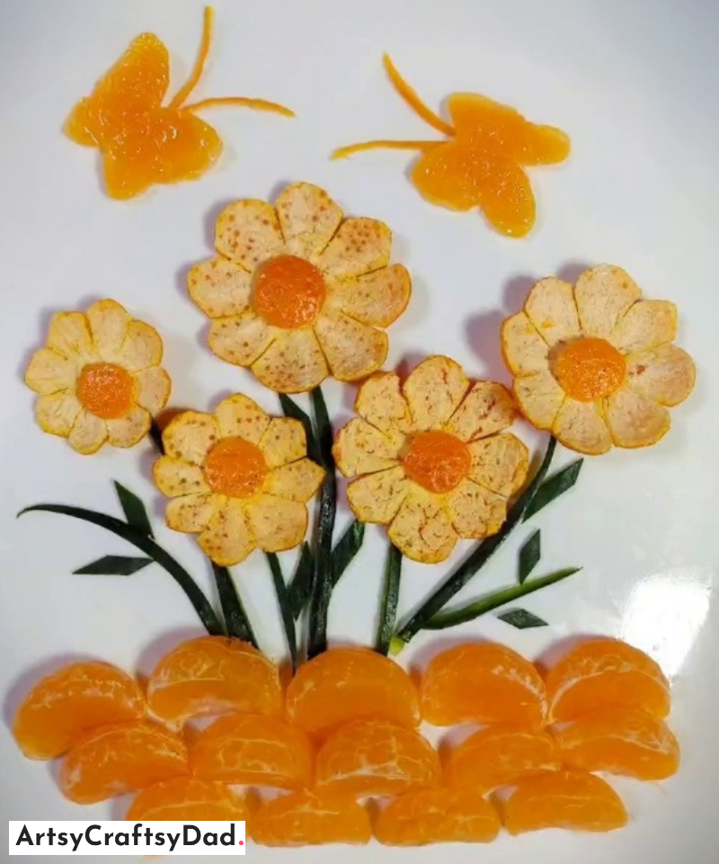Amazing Flower and Butterfly Using Orange Plate Decoration - Gorgeous Fruit Carving Plate Ornamentation Concept