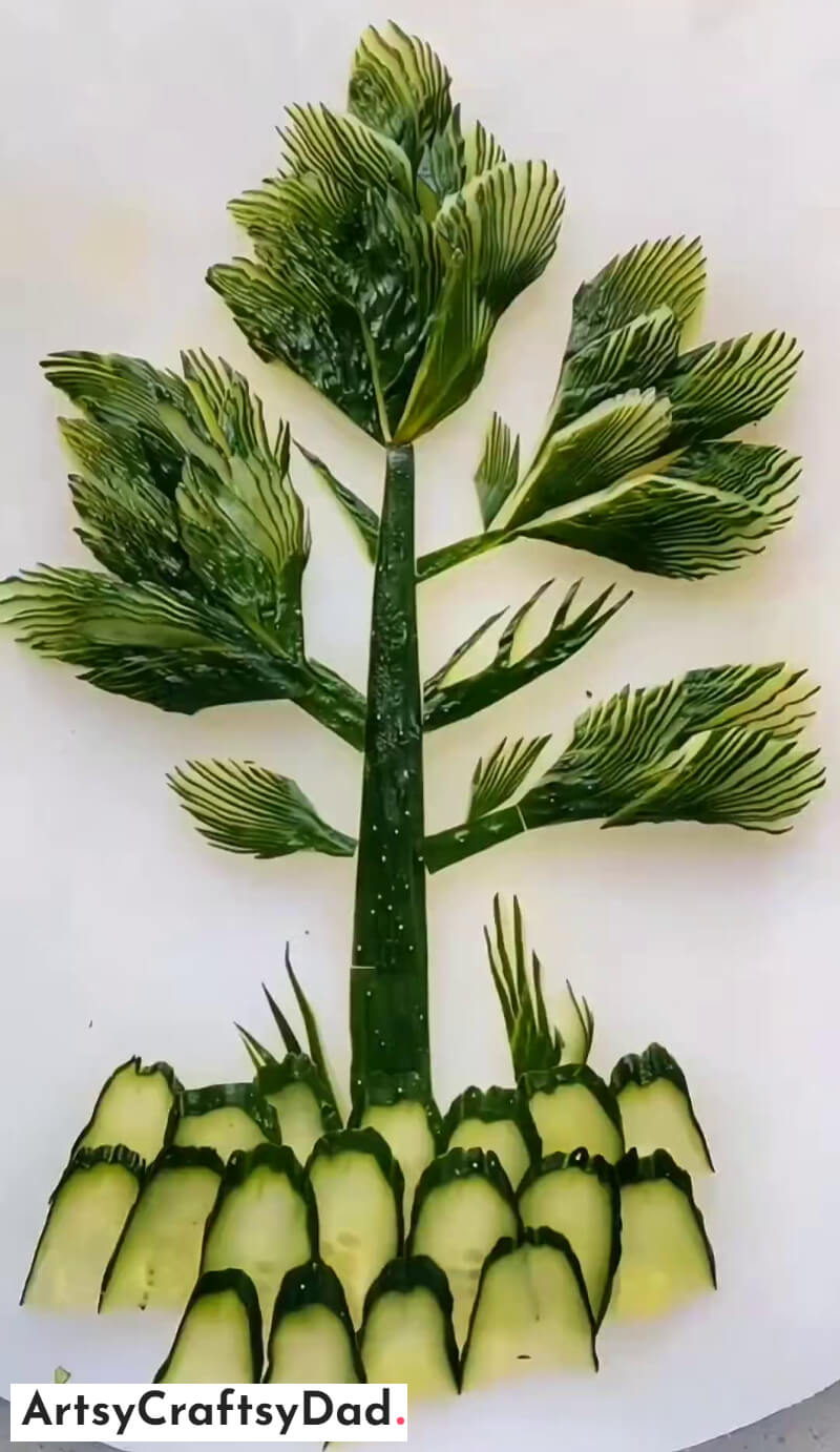 Amazing Tree Food Decoration Idea Using Wafer-Thin Cucumber Carving - Magnificent Cucumber Carvings in Cuisine