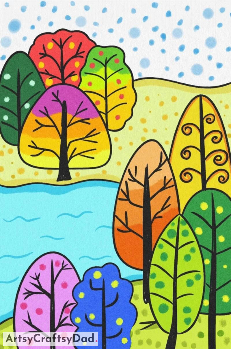 Amazing Trees Scenery Drawing for Teenagers- Children are sure to be charmed by these lovely character pictures. 