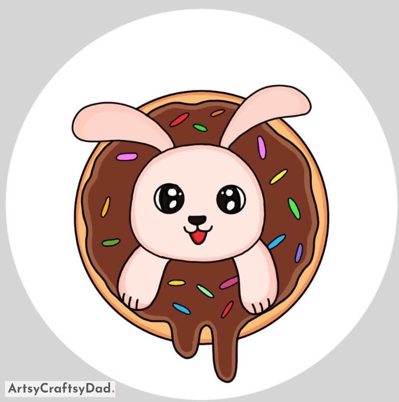 An Adorable Bunny Inside a Donut Drawing for Younger Ones - Inventive Animal Drawings for Youngsters