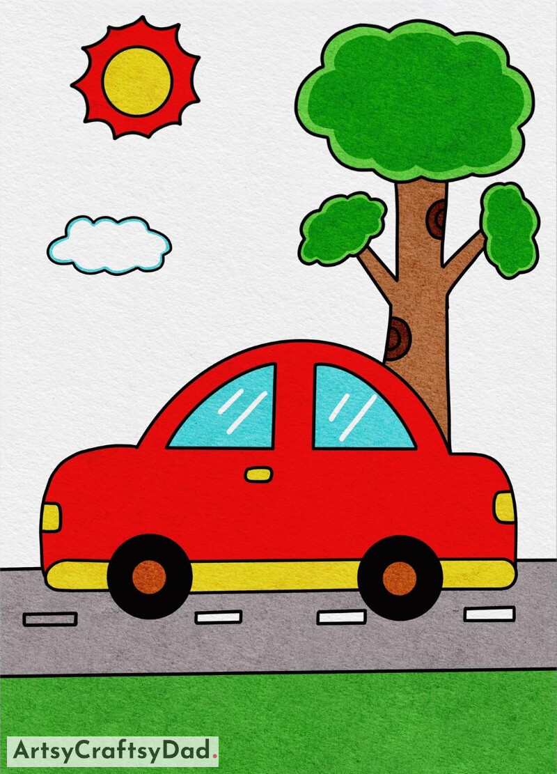 An Easy Red Color Car Drawing for Kids - Drawing Projects to Stimulate Kids Imagination