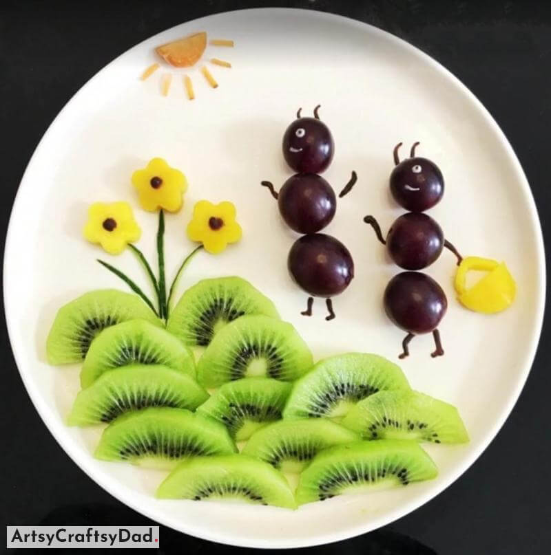 Ants in Garden Fruit Salad Plating Idea Incorporating ants in a garden fruit salad presentation.