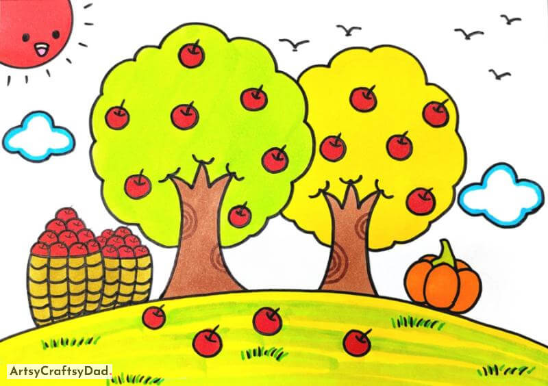 Apple Tree Drawing Idea for Kids - Charming Suggestions for Your Drawing Lesson