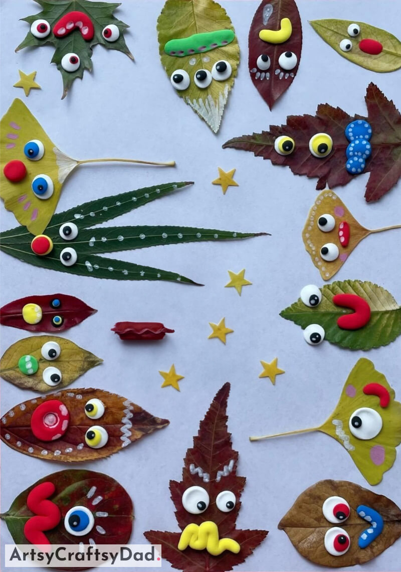 Attractive Character Constructing Art from Dropped Leaves - Creative Crafts Utilizing Fallen Leaves for Kids