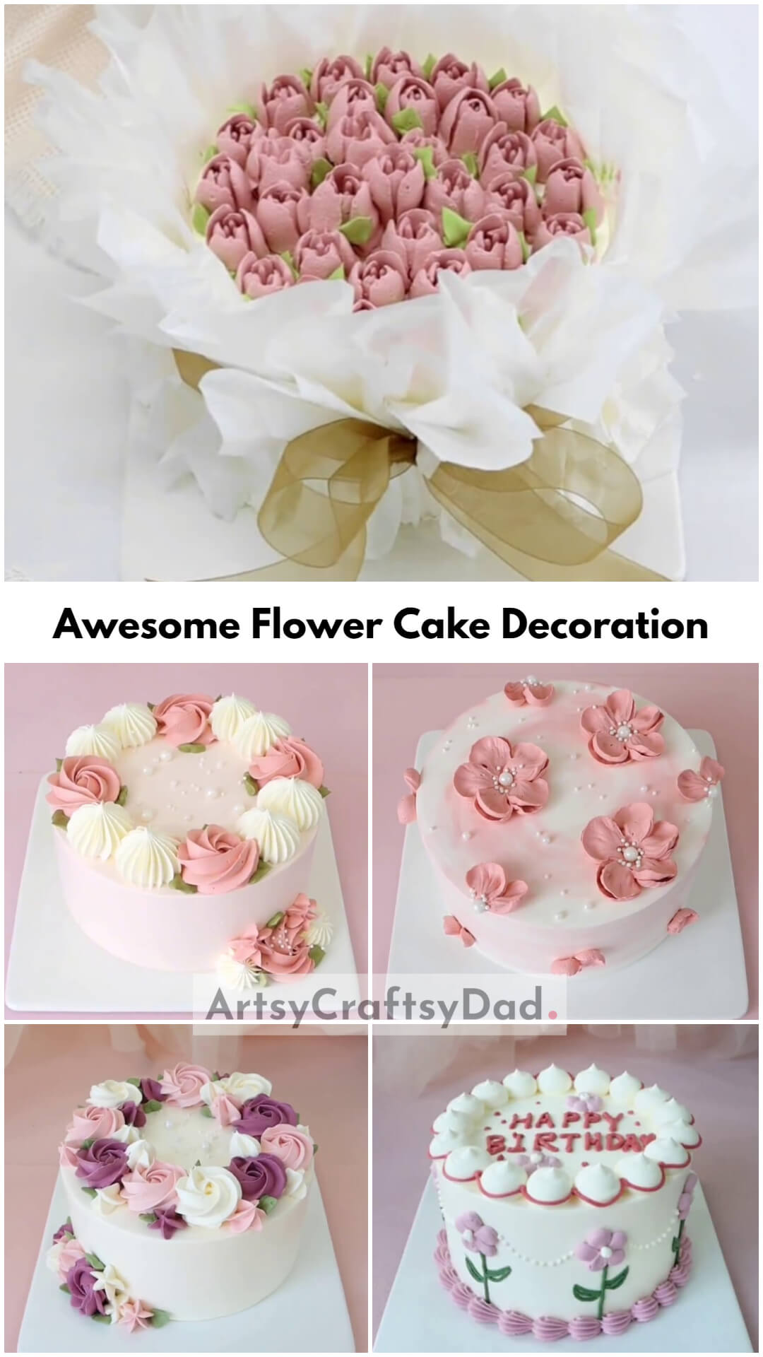 Awesome Flower Cake Decoration With Pink &amp; White Cream