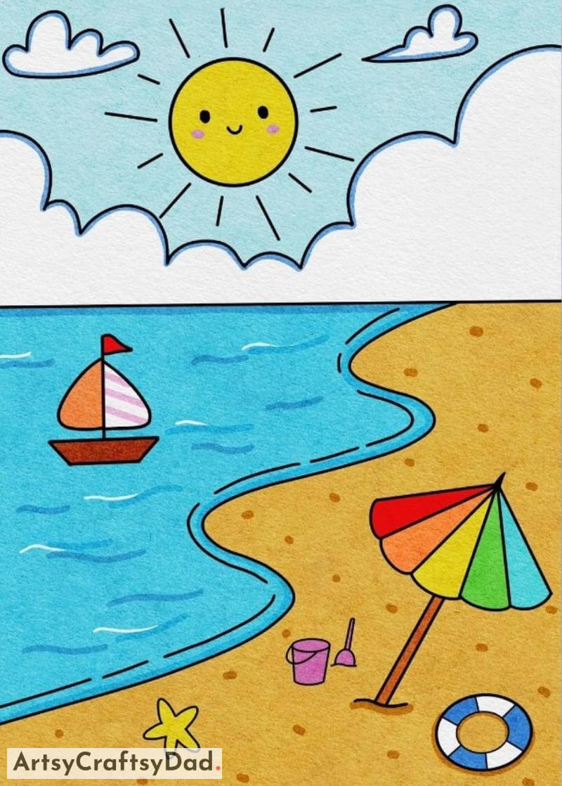 Beach Drawing and Coloring Activity for Kids- Creating artwork with colors for 8-10 year olds 