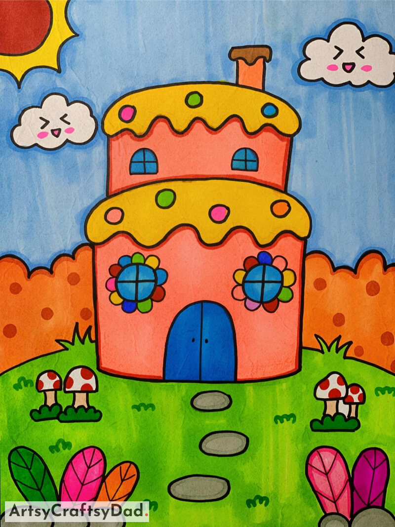 Beautiful Cake House Drawing Thought for Minors - Creative Drawing Concepts for Children at Home 