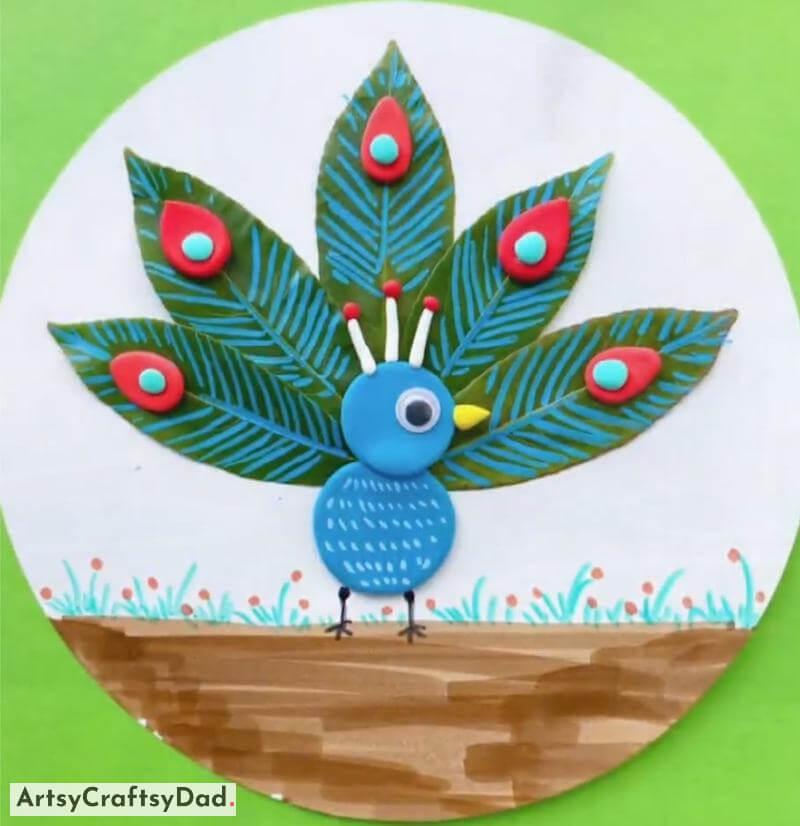 Beautiful Clay Peacock Craft Idea Using Leaves - Making a Circular Design with Reused Materials 