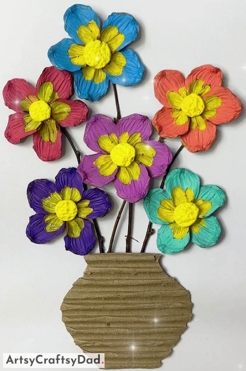 Beautiful Flower Craft Project With Cardboard Flower Vase - Bright Flower Creations and Arts & Crafts Utilizing Reused Products 