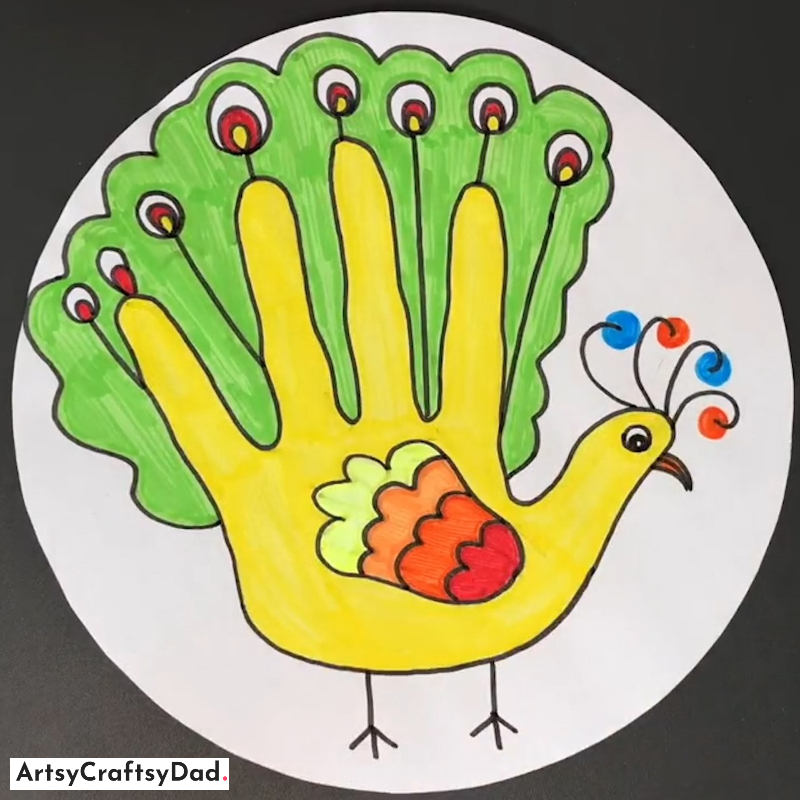 Beautiful Handprint Peacock Drawing Idea For Kids A lovely way for children to make a Peacock drawing using their hands 