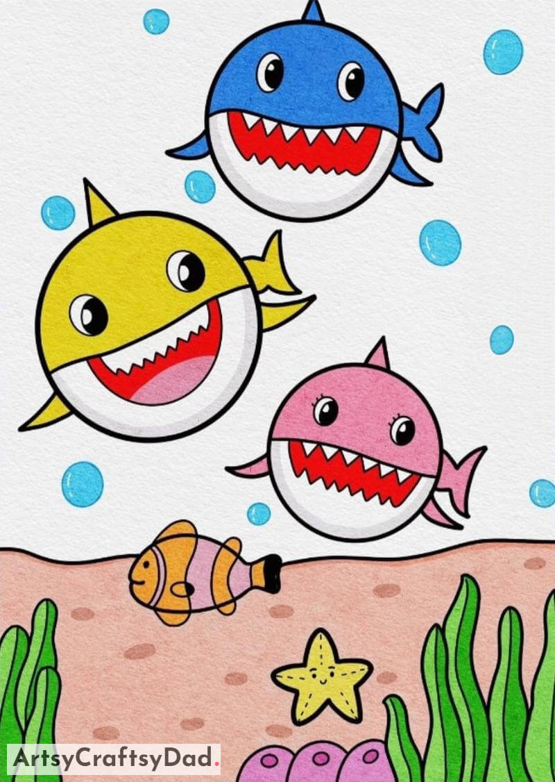 Beautiful Sharks Drawing Idea for Kids age 8-10- Representations of Animals for Youngsters 