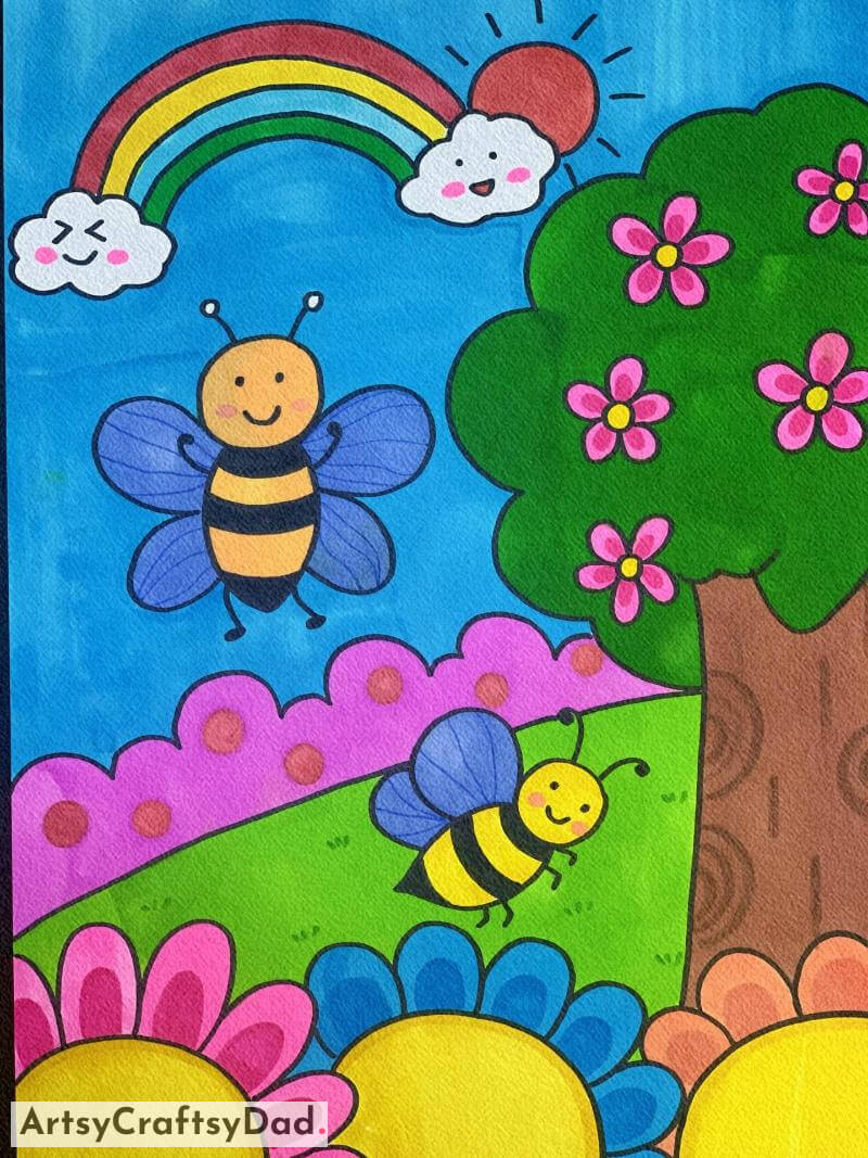 Bee in Garden Drawing- Artistic stimulation for 8-10 year olds