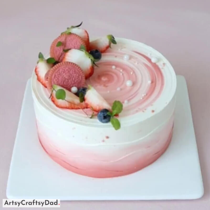 Berries and Biscuits Topping Decoration on Pink Ombre Cake - Tasteful & Appetizing Strawberry Toppings for Cake Decor