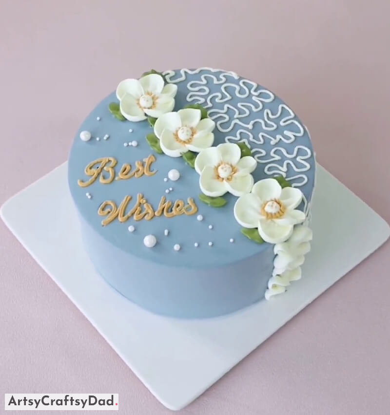 Best Wishes Cake Decoration With Buttercream Cherry Blossom & Pearls - Brighten up a birthday with a light magenta buttercream flower cake