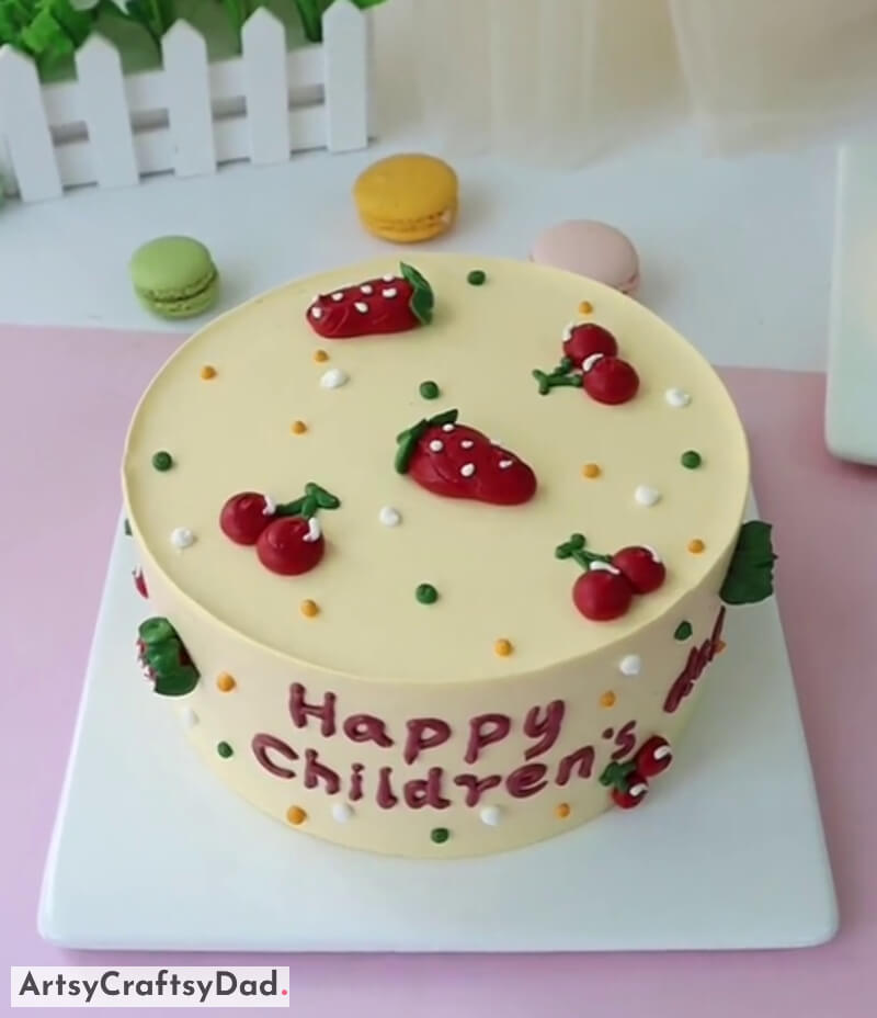 Buttercream Strawberries and Cherries Cake Design for Children's Day - Basic Decorations for Birthdays Cakes