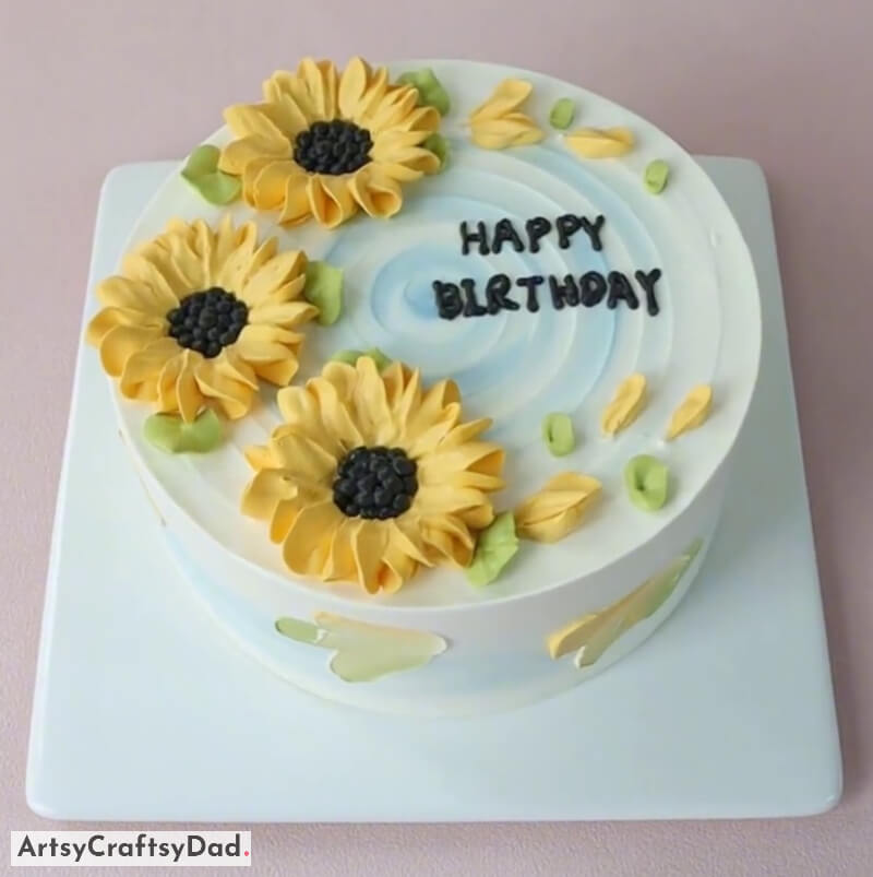 Buttercream Sunflowers Topper Birthday Cake Design - Enhancing a Sunflower Cake with Trimmings 