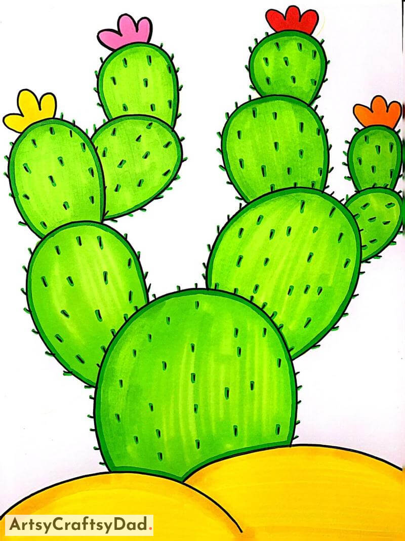 Cactus in Dessert Drawing Idea for Kids- Appealing Artwork for 10-12 Year Old Children