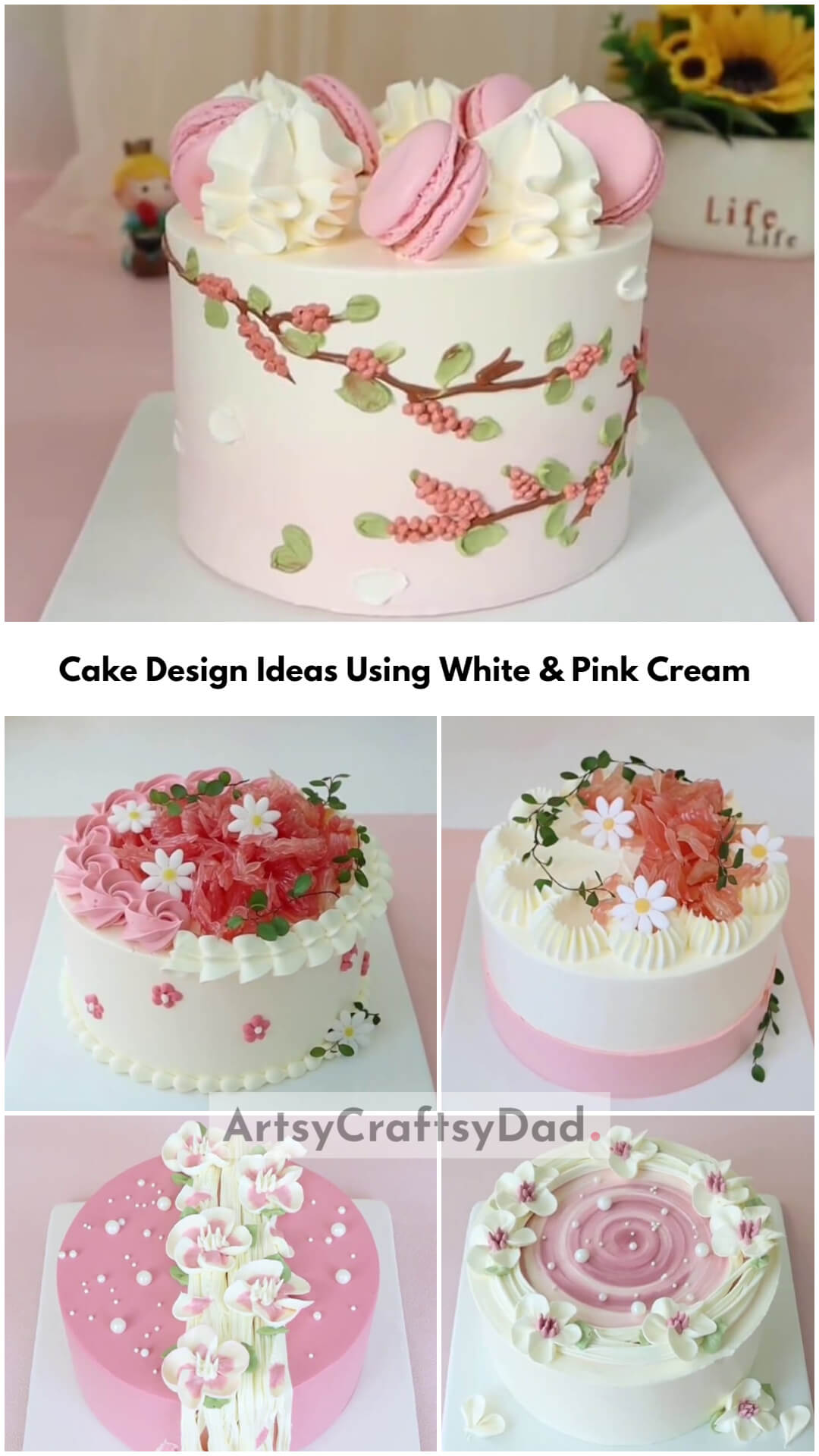 Cake Design Ideas Using White & Pink Cream