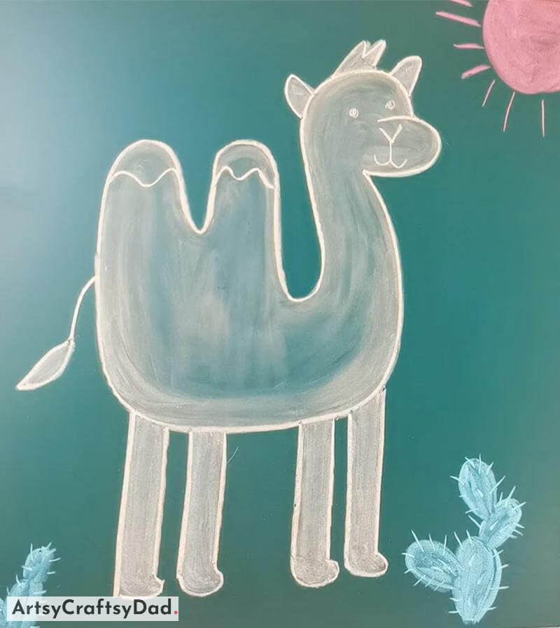Camel in Dessert Drawing Idea with Chalk on Board - Painting a vivid chalk design on the board with ease