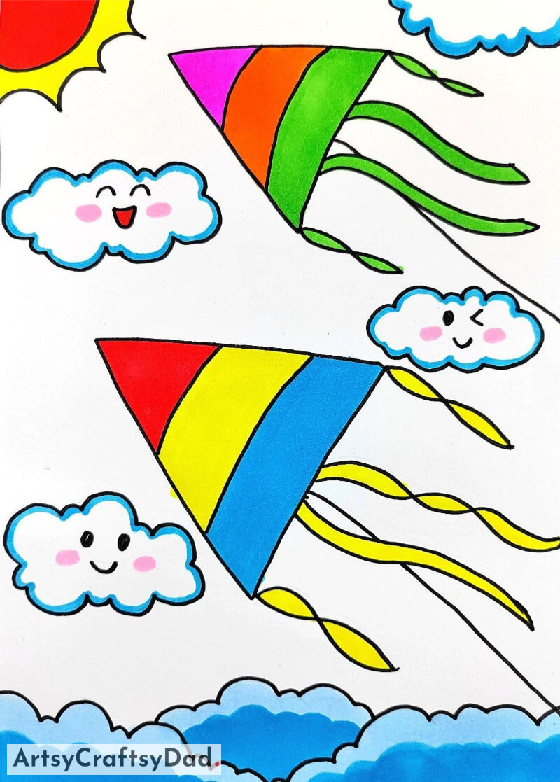 Charming Clouds and Flying Kites Drawing for Kids - Original & Vivacious Artwork Concepts for the Youngsters