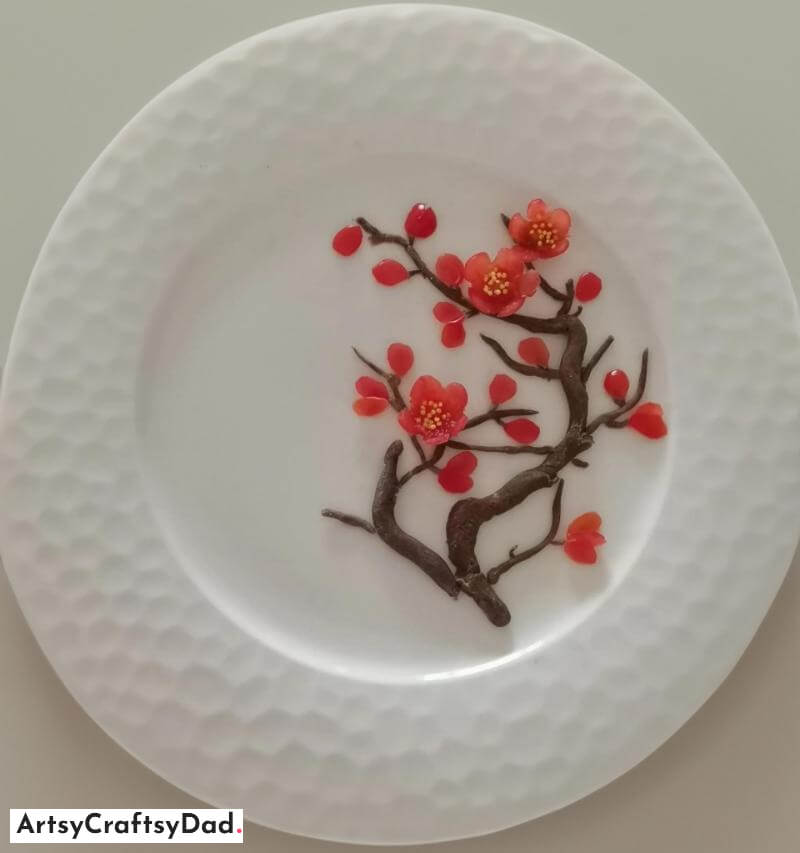 Cherry Tomato Flowers on Tree Plate Decoration - Scrumptious Fare Ornamentation on White Dishware