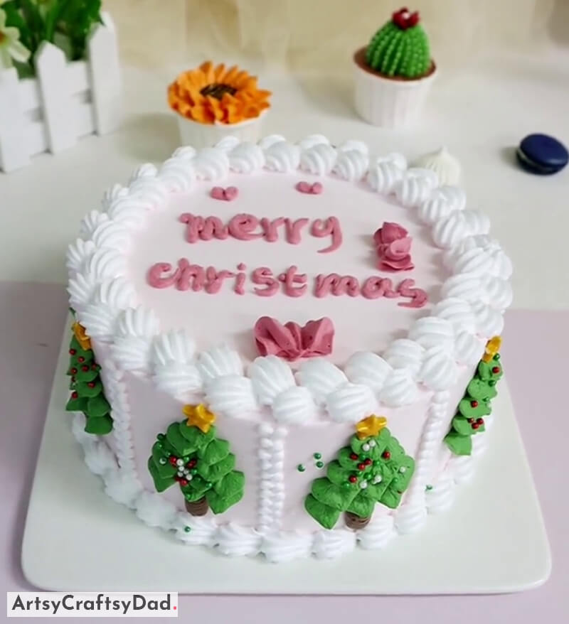 Christmas Trees Decoration On The Side of The Cake - Top your Christmas Cake with a Tree and Snowman Topper