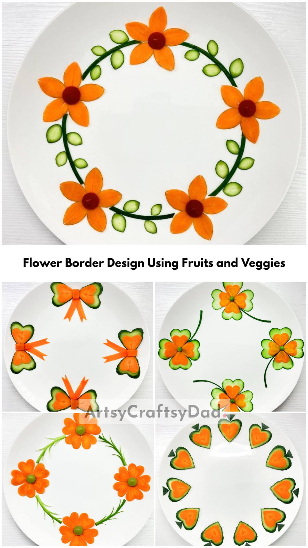 Circular Plate Flower Border Design Using Fruits and Veggies!