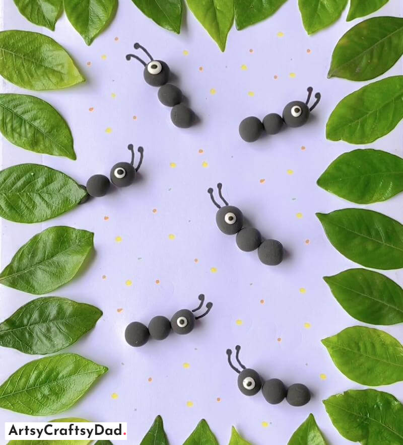 Clay Black Ants and Leaves Craft Idea For Kids - Creative DIY art and craft ideas for kids using clay