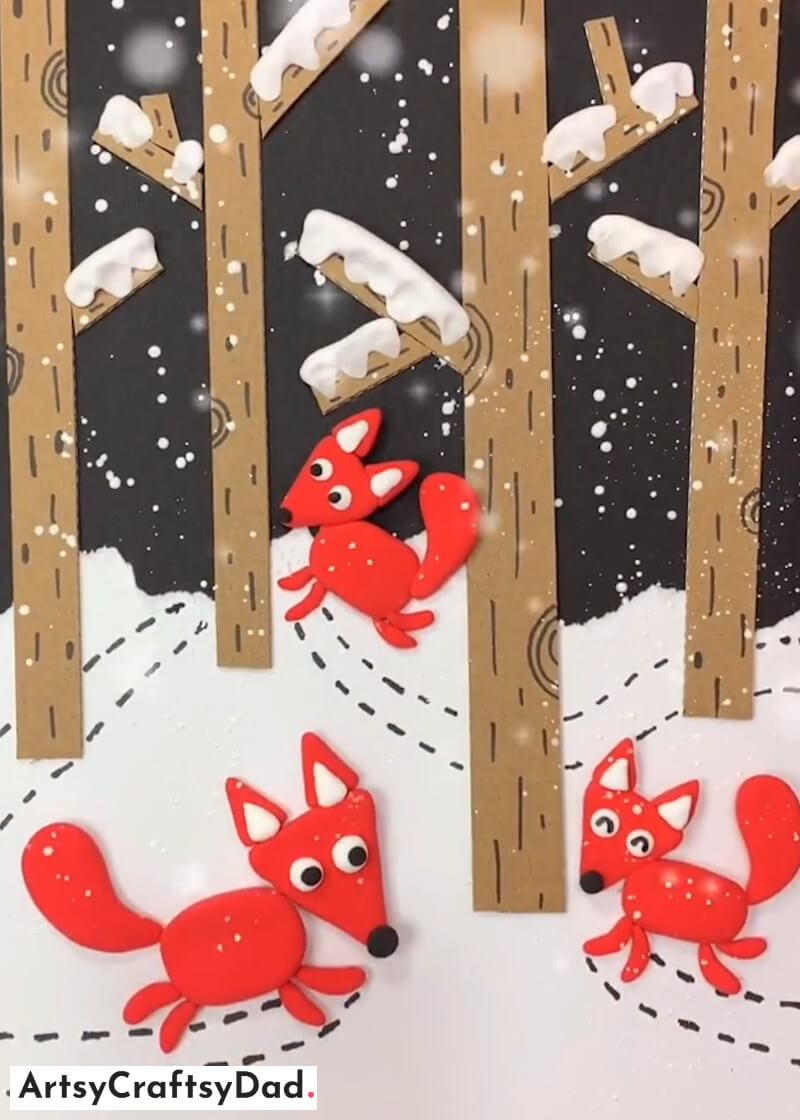 Clay Fox in Snowy Forest Craft for Kids - DIY art with clay - a fun activity for kids