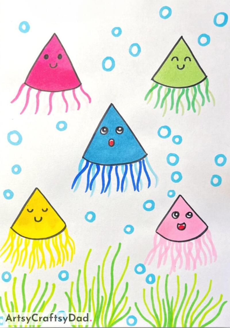 Colorful Floating Jellyfishes Drawing for Kids - Inspire youngsters to express themselves through drawing