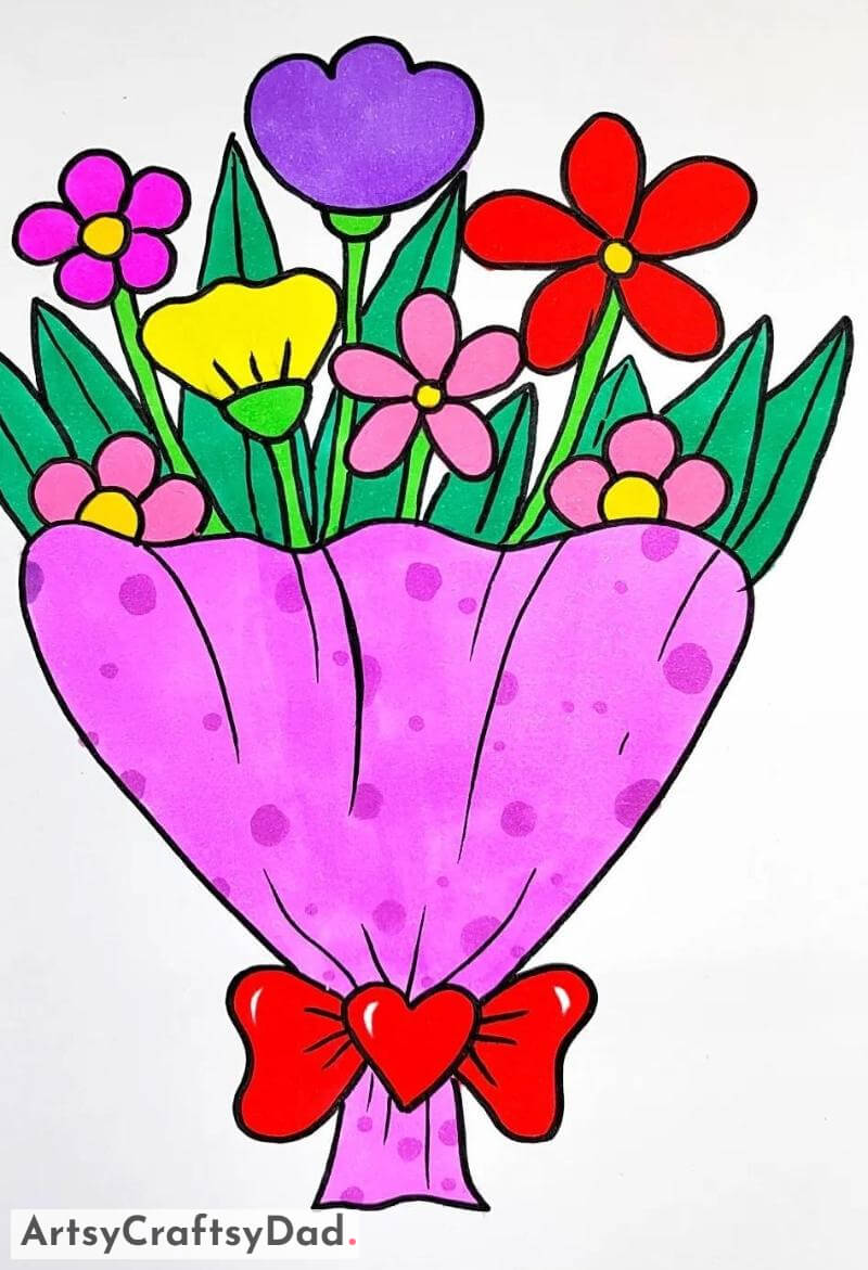 Colorful Flowers Bouquet Drawing Idea An artistic concept for a bouquet of vivid blossoms. 
