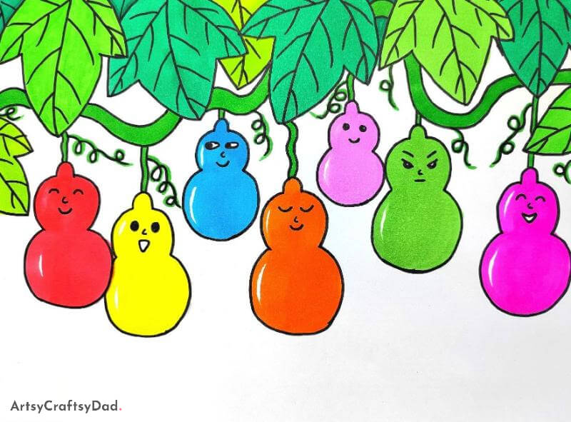 Colorful Hanging Gourd Drawing Idea - Charming Proposals for Your Drafting Course