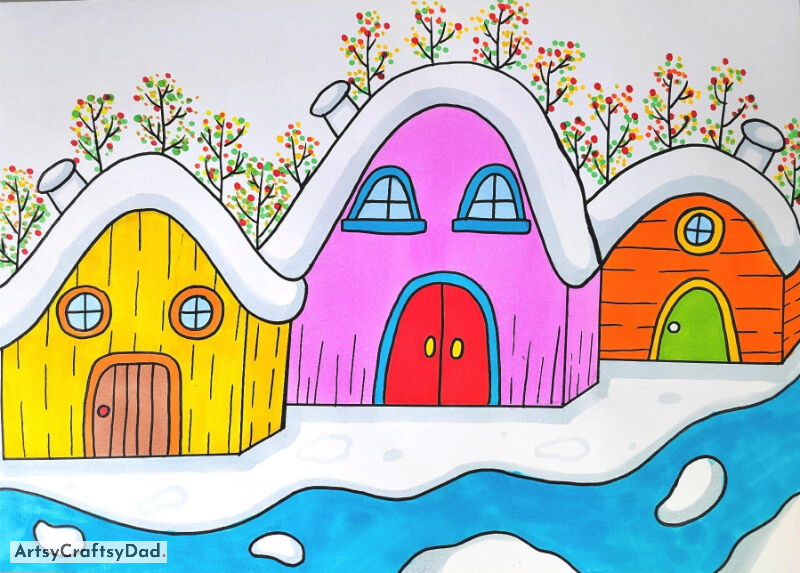 Colorful Snow House Painting for Kids - Creative Drawing Activities for Kids in the House 