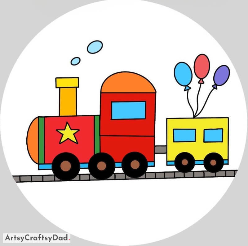 Colorful Train and Balloon Drawing Idea for Kids - Pretty Visuals of Movement for Youngsters