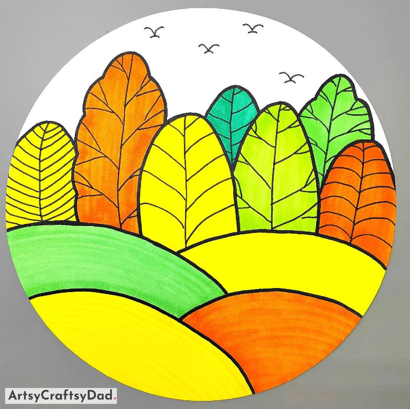 Colourful Leaves Drawing - Marvelous Pictures of Sweet Flowers and Plants