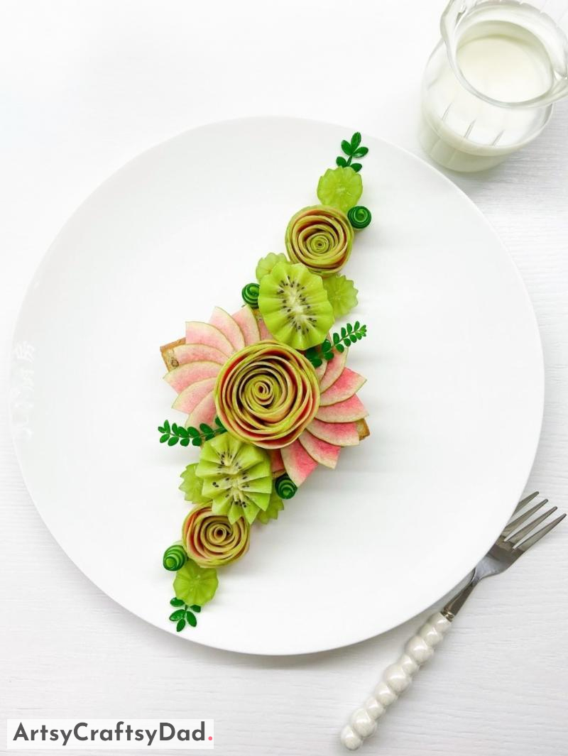 Creative Flower Food Plate Decoration Making With Fresh Fruits - Crafting a Plate Decoration with Fresh Fruits and Flowers